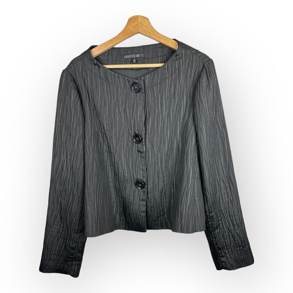 Lafayette 148 Womens size 14 Crinkle Textured Cropped Black Blazer Jacket